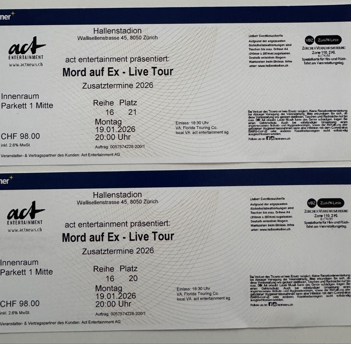 Tickets: Mord auf Ex - Live Tour – Neu und originalverpackt aus Thalwil von Meli.t