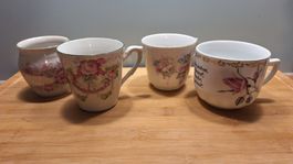 4 antike Tassen mit Rosenmuster, passt zu Shabby chic Deko