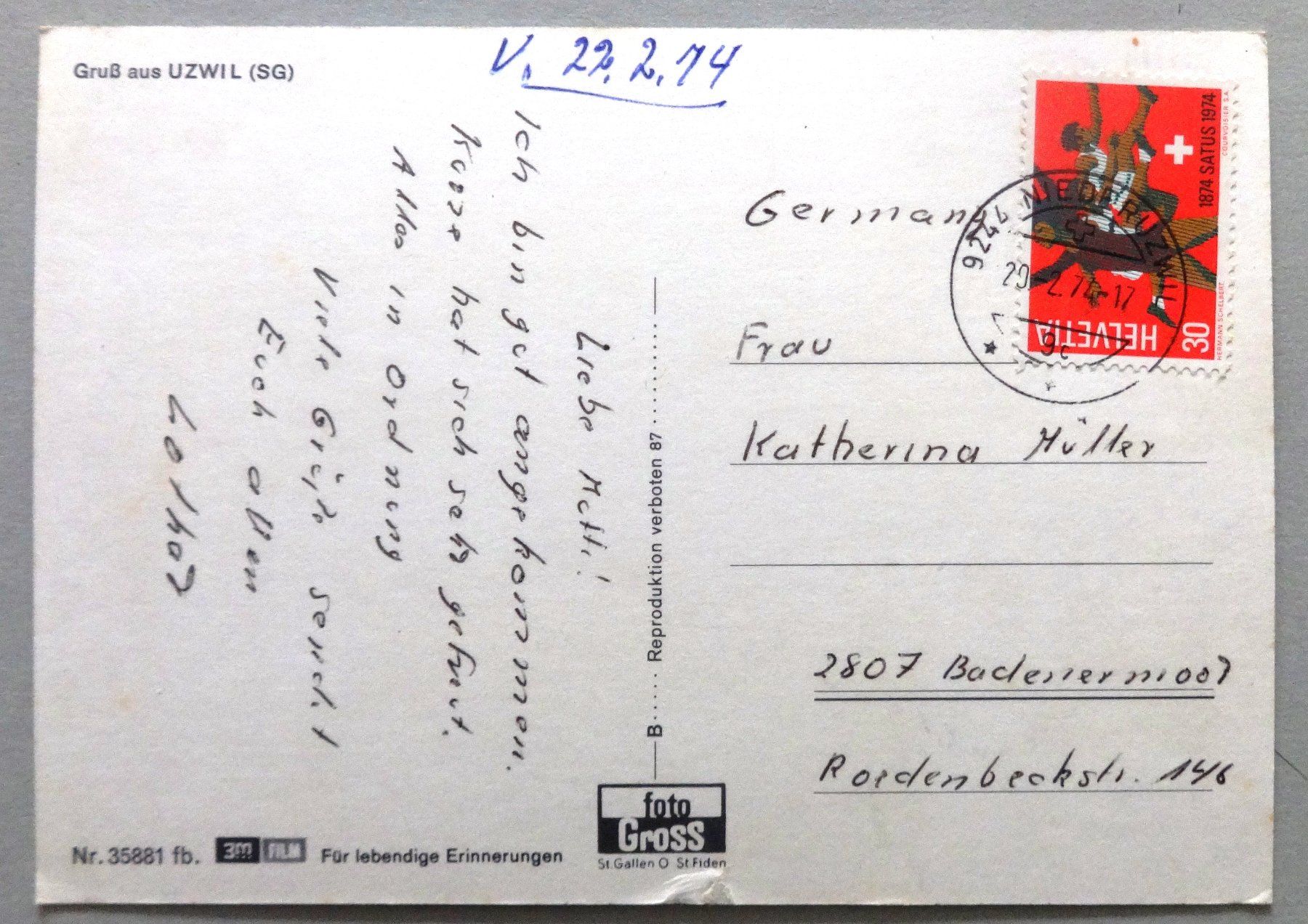 Cartoline postali: Gruss aus Uzwil (SG) – Usato da Fétigny venduto da Billy2miny 1