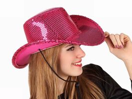 Cowboyhut für Damen mit roten Pailetten für die Fasnacht!