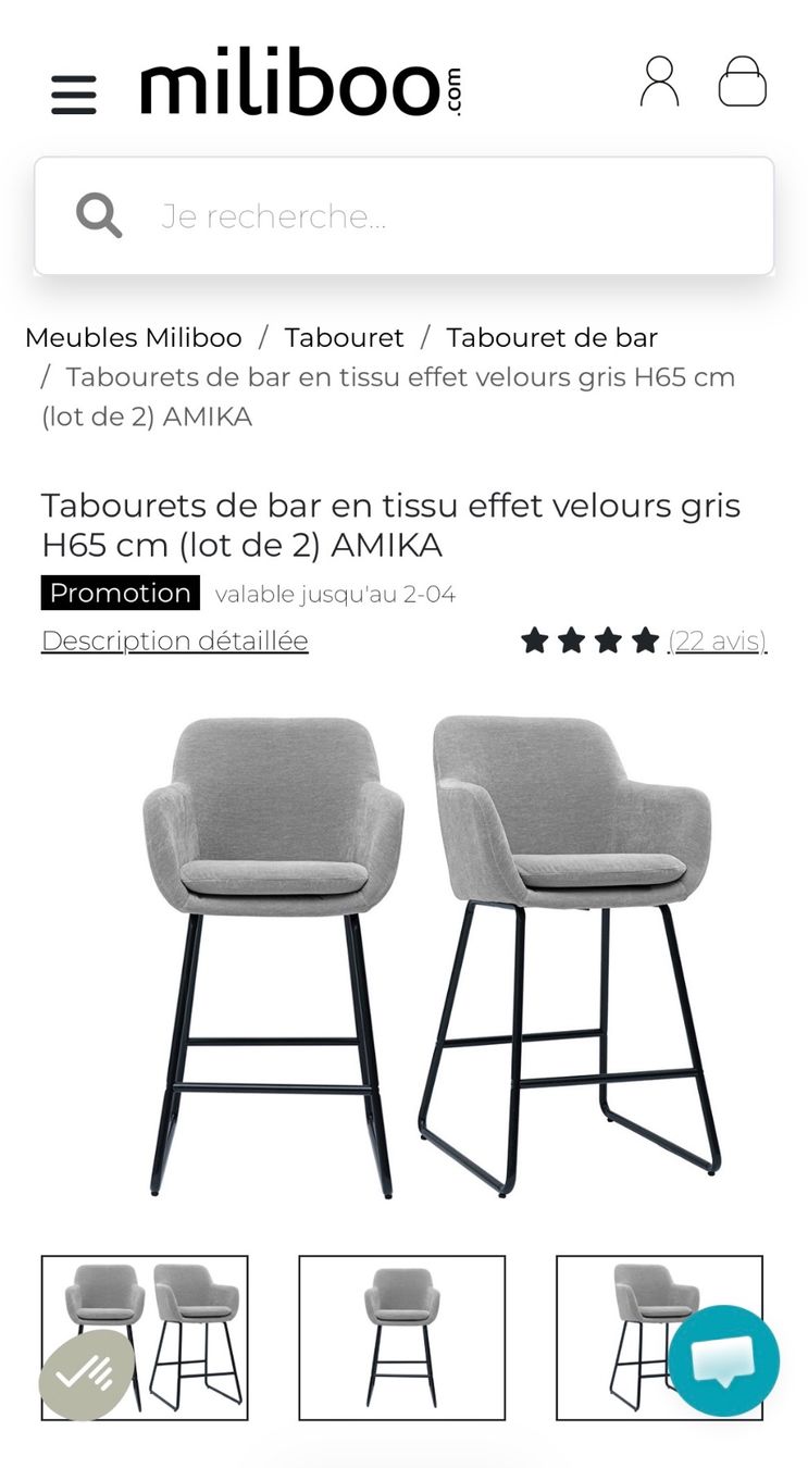 Sgabelli: Tabourets de bar en velours gris état neuf – Usato da Montana venduto da cara54 4