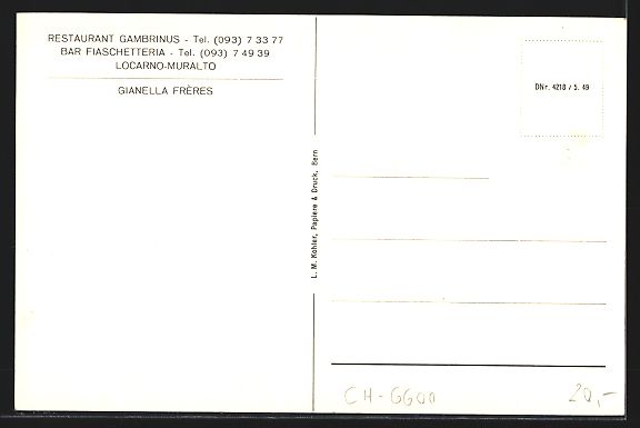 Ansichtskarten: Locarno, Restaurant Gambrinus, Bar Fiasc – Gebraucht aus Berlin von bartko-reher 1