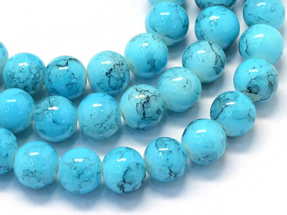 Perle (finte): Glasperlen deep sky blue 6mm / 1 Strang, ca. 145 Stk. – Nuovo e nell'imballaggio originale da Stallikon venduto da perlenliebe