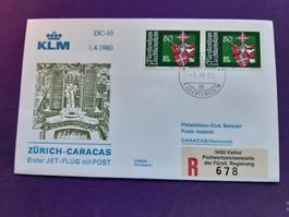 Flugbrief VADUZ-ZH-CARACAS 1.IV.80, eingeschrieben