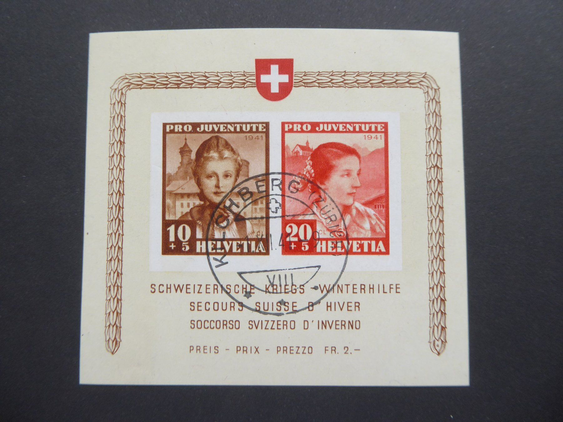 Tutti i francobolli: 1941 PJ Block sauber entwertet – Usato da Rothrist venduto da swisstools