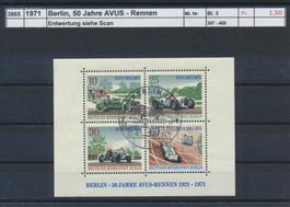 1971 Berlin, "50 Jahre AVUS - Rennen" - Block, ET - Stempel