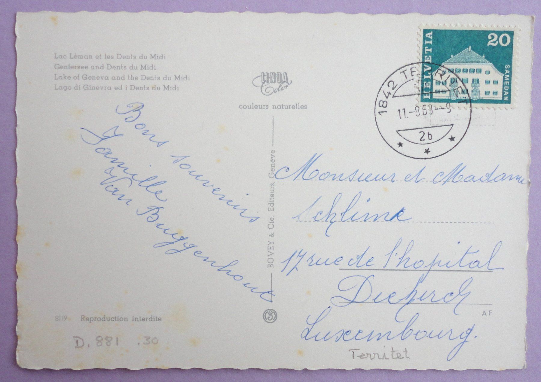 Cartoline postali: Lac Léman et Dents du Midi – Usato da Fétigny venduto da Billy2miny 1