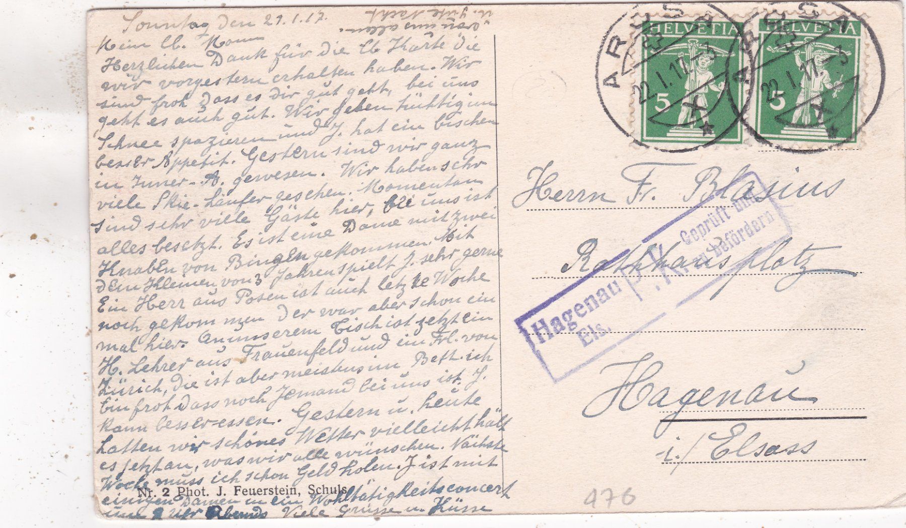 Cartoline postali: Inner Arosa 1917 – Usato da Herisau venduto da Lisegrat2008 1