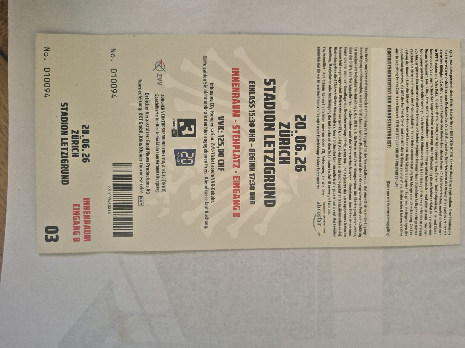 Biglietti: konzert tote Hosen 20.06.26 – Nuovo (secondo la descrizione) da Nussbaumen AG venduto da Florian6 1