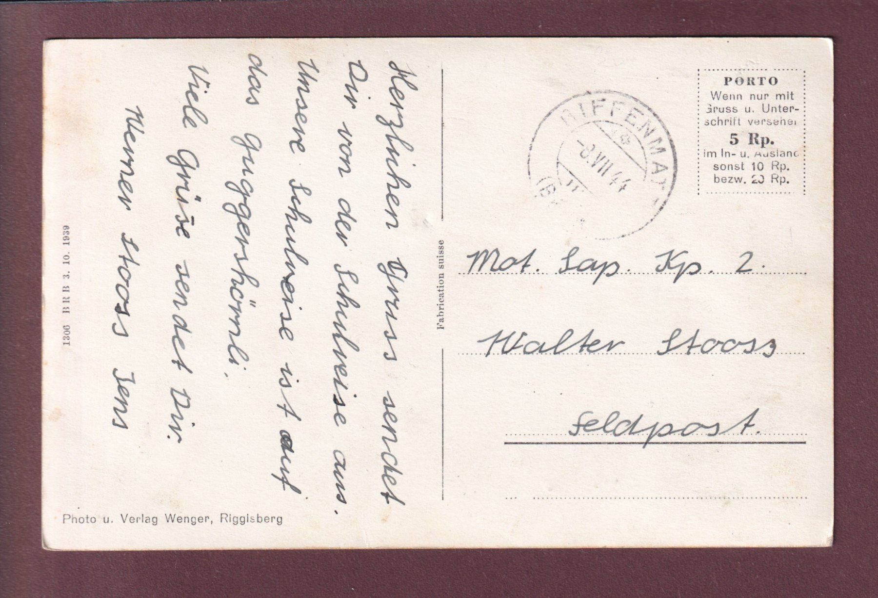 Cartoline postali: GUGGERSHÖRNLI - 1944 – Usato da Pully venduto da nicecards 1