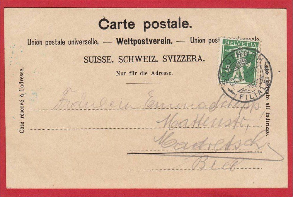 Cartoline postali: SOLOTHURN CONZERTHALLE 1911 – Usato da Grüningen venduto da Kartenlaube 1