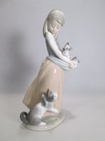 Original vintage LLADRO Porzellanfigur Mädchen mit Katzen