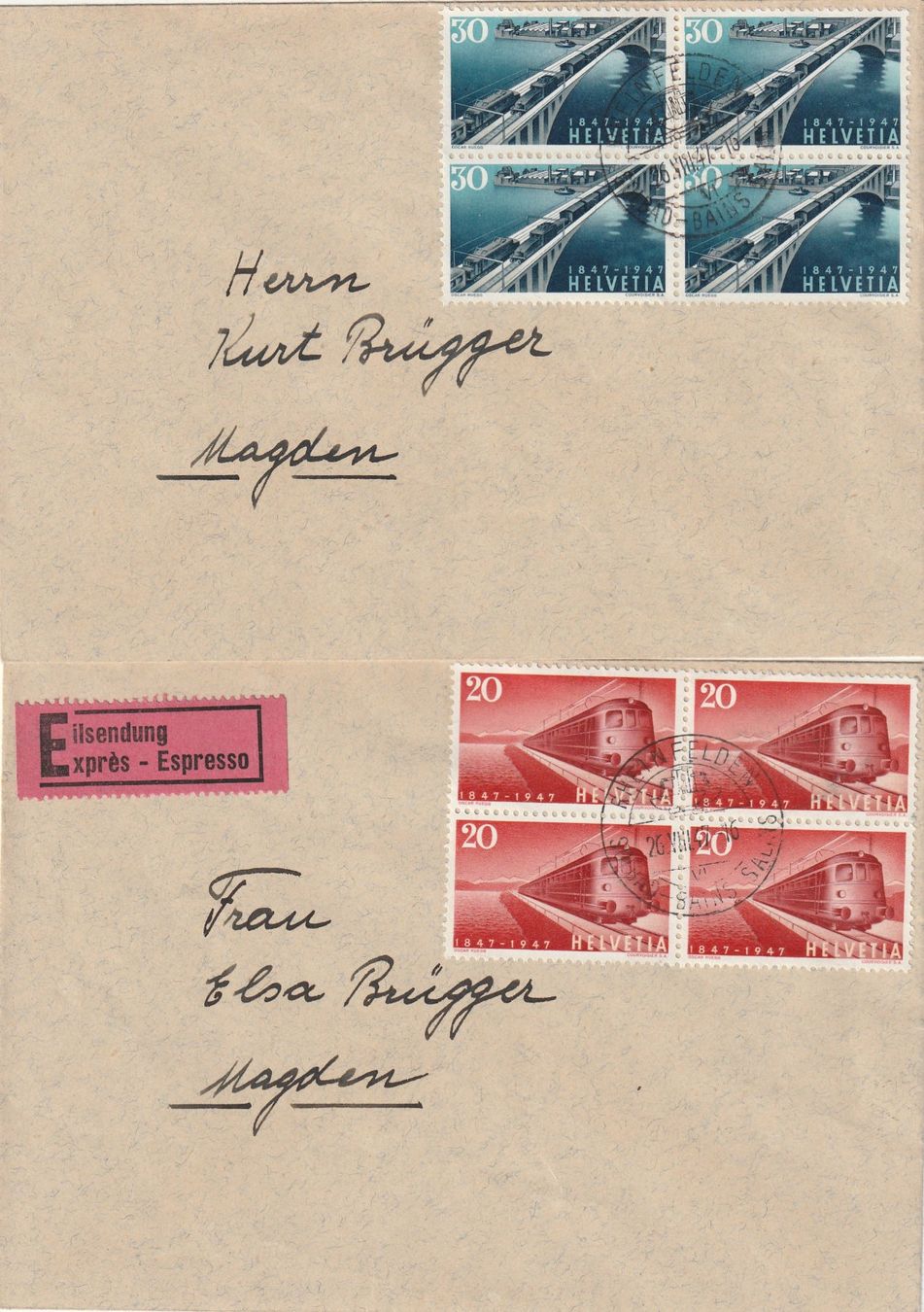 Tous les timbres: 4 Briefe mit Viererblöcke Zu. Nr. 277 - 280 – D'occasion à Rorschacherberg par fratovi2