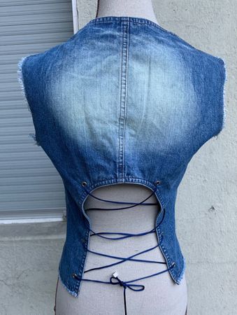 Super gilet débardeur jeans BLUE TATOO lacets au dos t.36
