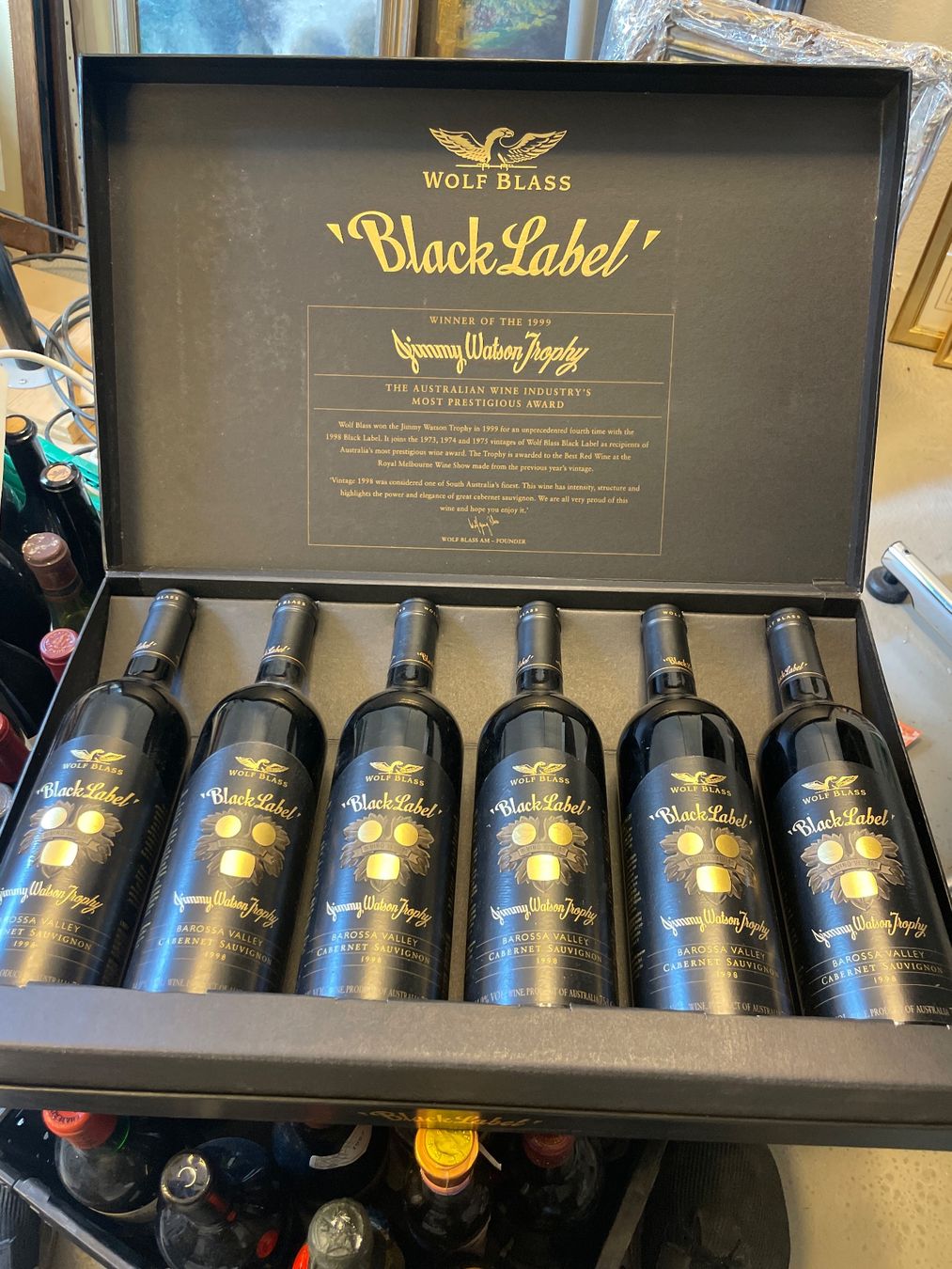 Vino: 6 Flaschen Wolf Blass 1998 Black Label in Originalkarton – Usato da Hölstein venduto da kolumbus1964