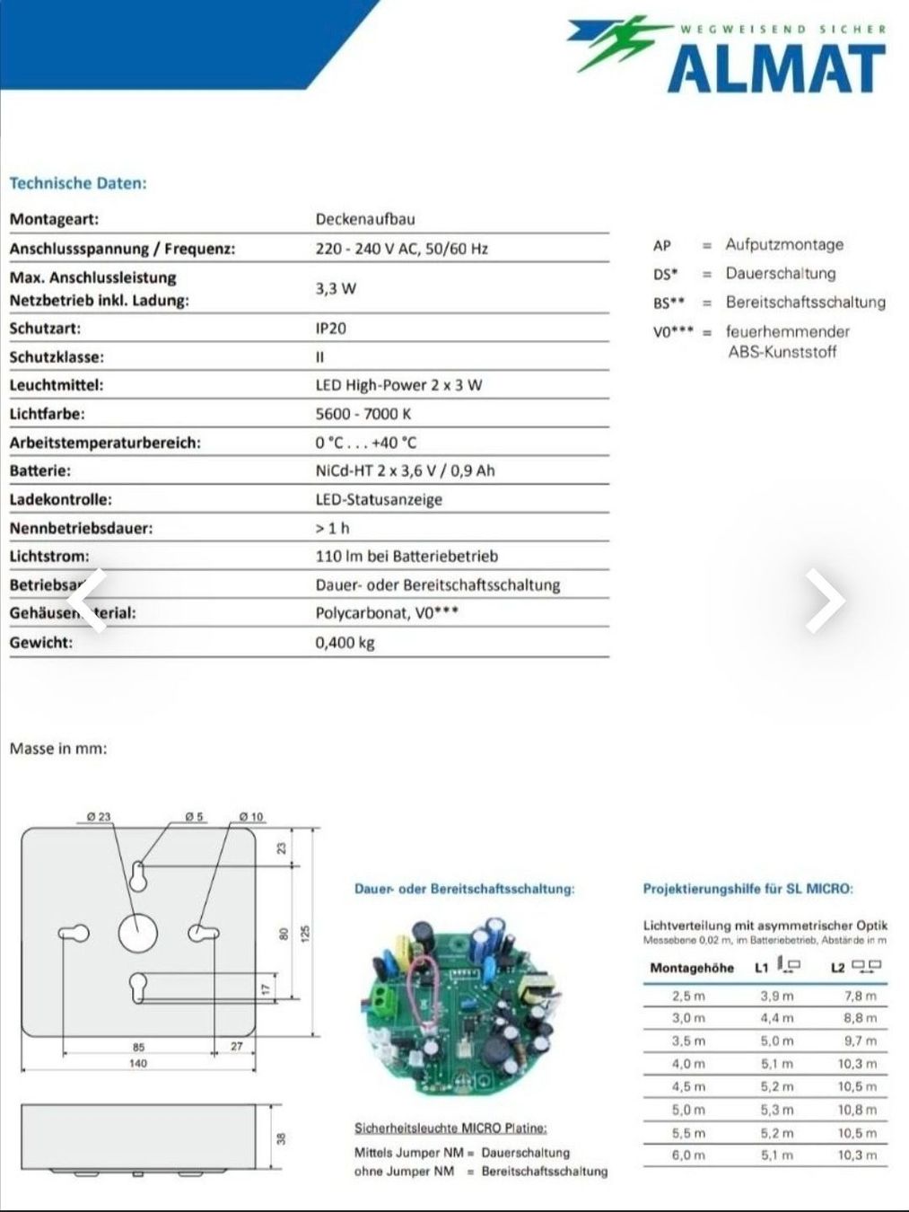 Lampade: Sicherheitsleuchte MICRO AP Not LED OHNE Batterie/AK – Usato da Zürich venduto da eymen20 1