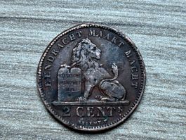 2 Centimes Münze aus Belgien, Jahrgang  1905
