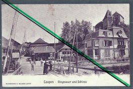 Laupen, Ringmauer und Schloss. Bahnübergang.