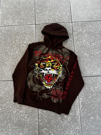 T-shirt Ed Hardy homme marron imprimé tigre taille S