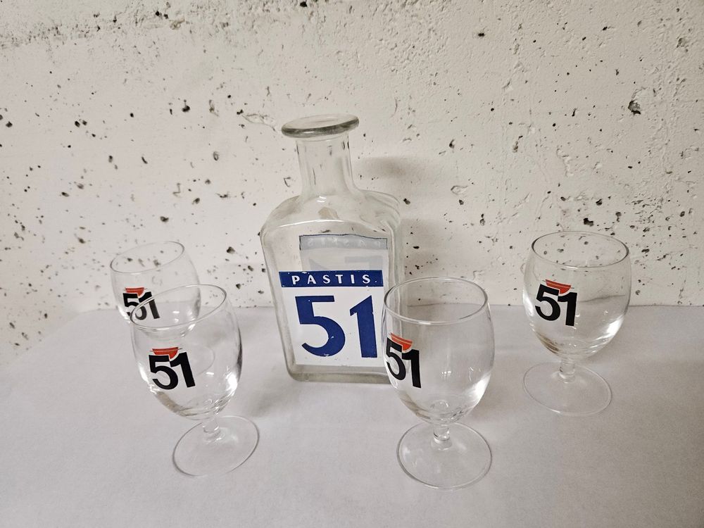 Lot PASTIS 51, 1 verre RARE et pichet bleu