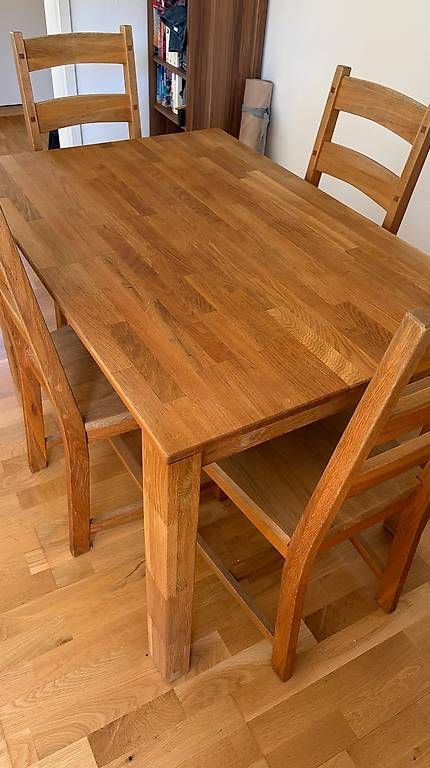Set di tavolo e panche: Esstisch Eiche massiv 120×80 mit 6 Eichenstühlen – Usato da Zürich venduto da jul_89lq 1