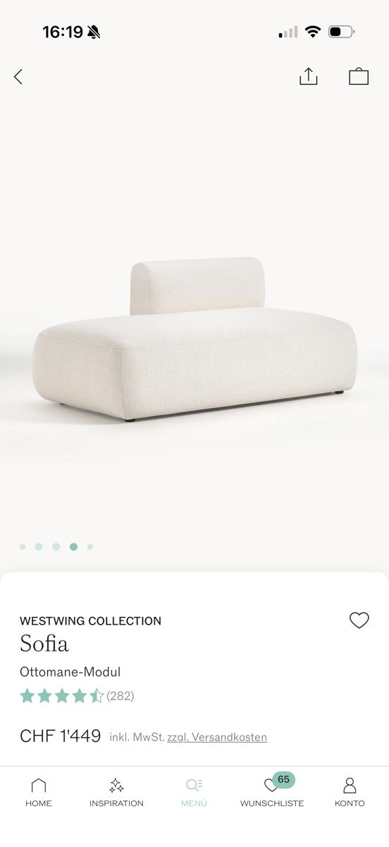 Sofas: Westwing Collection Sofia Ottomane-Modul weiss – D'occasion à Zürich par and_v5kz 4