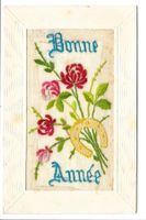 Seidenkarte - gestickt - Bonne Année - Neujahr - um 1910