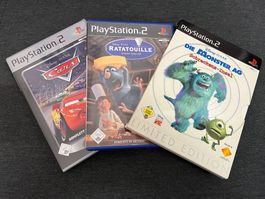 3 PS2 Disney Pixar Spiele: Cars, Ratatouille, Monster AG Top