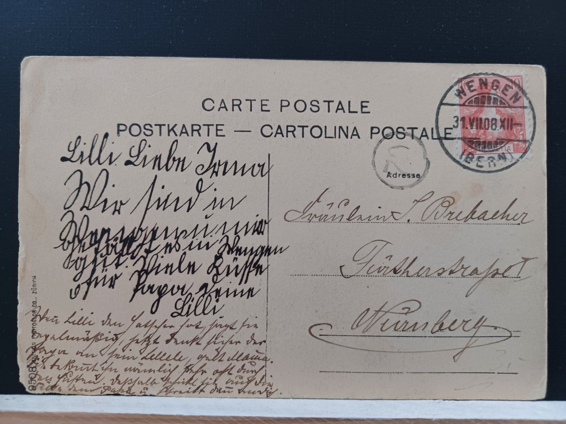 Cartoline postali: BE, No.9508, Wengen, am 31.VIII.08 – Usato da Aarau Rohr venduto da mgvw 2