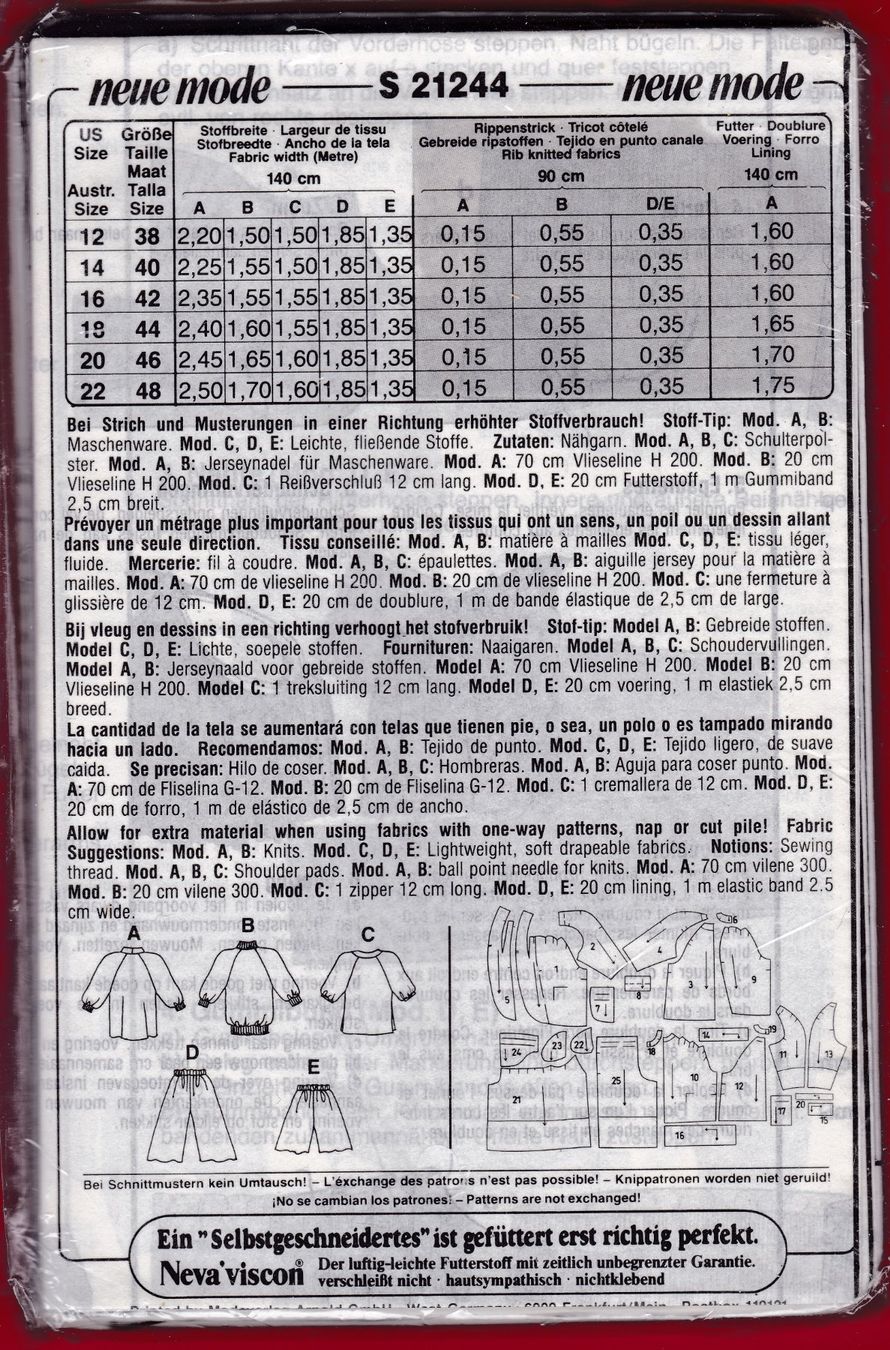 Cartamodelli: SCHNITTMUSTER NEUE MODE S 21244 – Usato da Oberrieden venduto da Gebirgsstelze 1