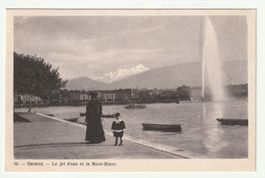 Postkarte Jet d'Eau und der Mont-Blanc im Hintergrund, Genf