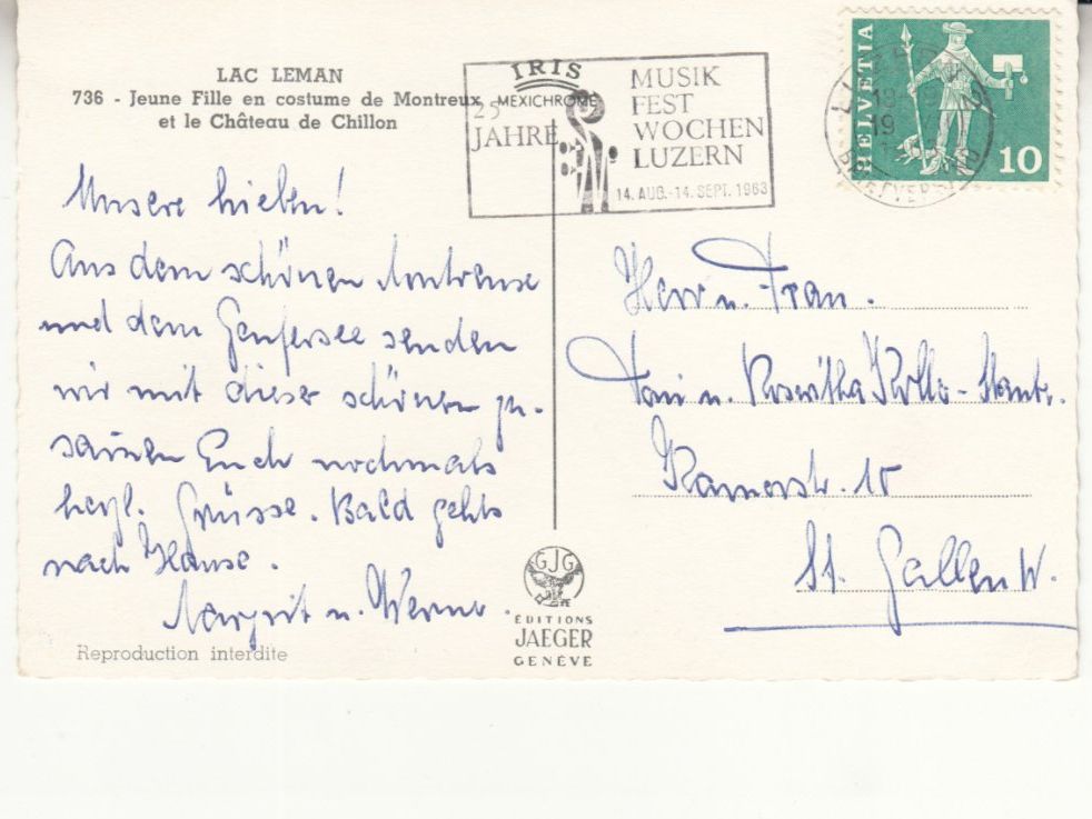 Cartoline postali: Chillon 1963 – Usato da Bürglen TG venduto da StampGraf 1
