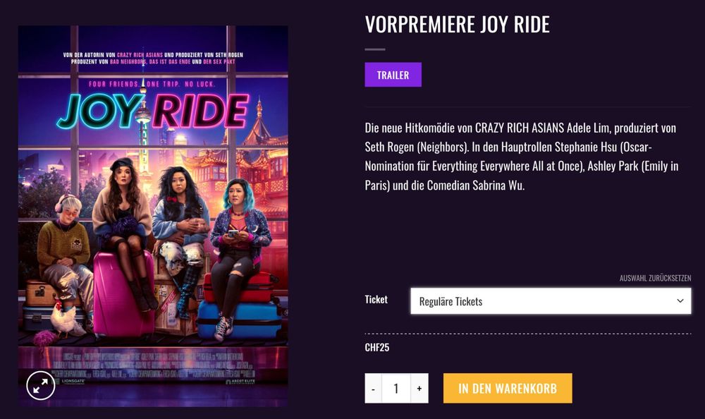 2 x Tickets für "Joy Ride" im OpenairKino Bloom Kaufen auf Ricardo