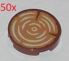 LEGO 50x 14769pb196 Tile, Round 2 x 2 with Tan Wood Grain