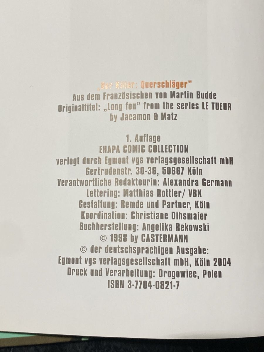 Fumetti: Comic "Der Killer - Querschläger" /hardcover – Usato da Zuerich venduto da SonderArt-Wertgut 1