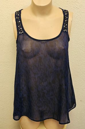 ONLY Damen Chiffon Top Dunkelblau Gr. 36 mit Schmucksteinen