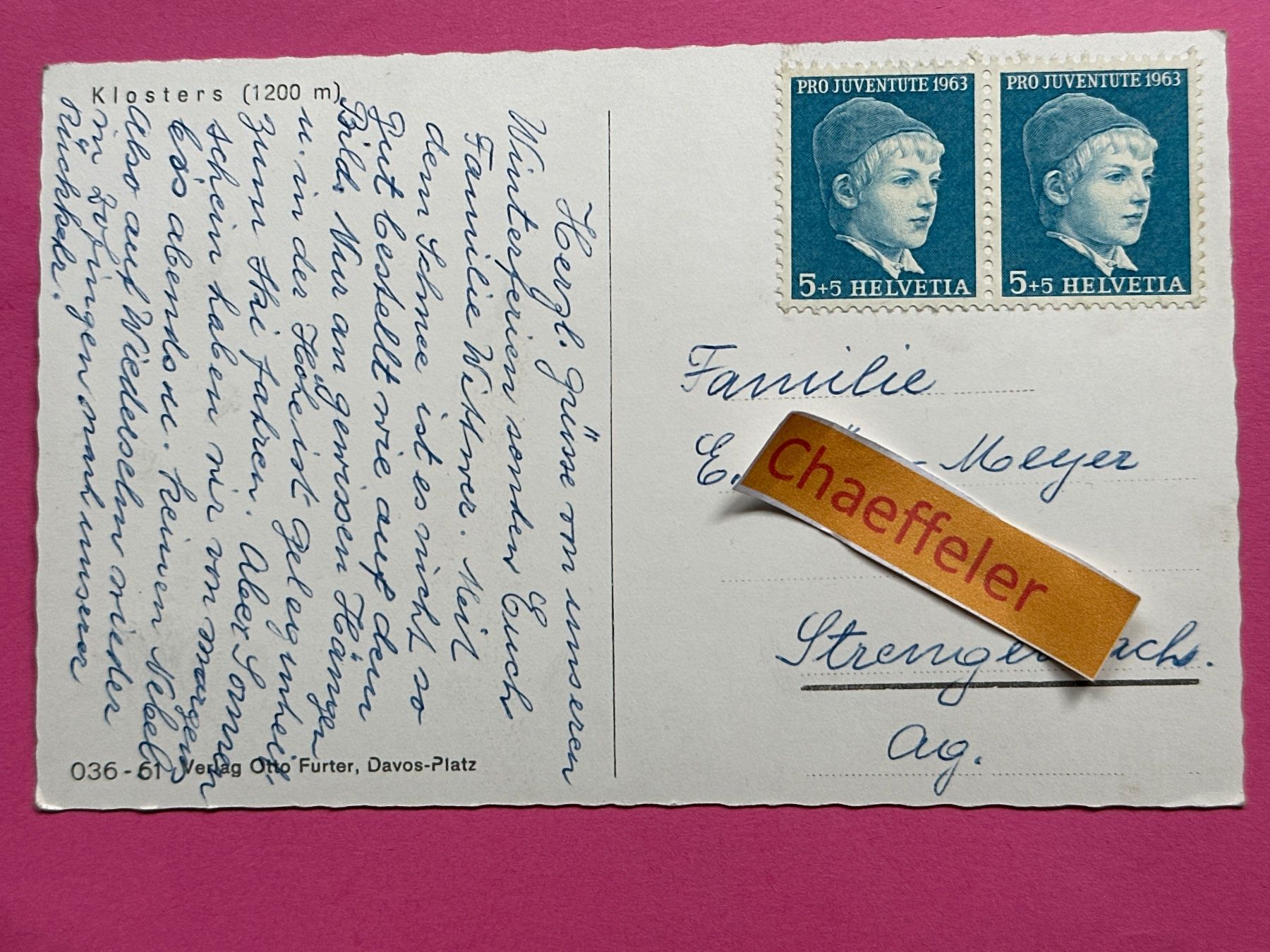 Cartoline postali: 1963 Klosters – Usato da Zürich venduto da Chaeffeler 1