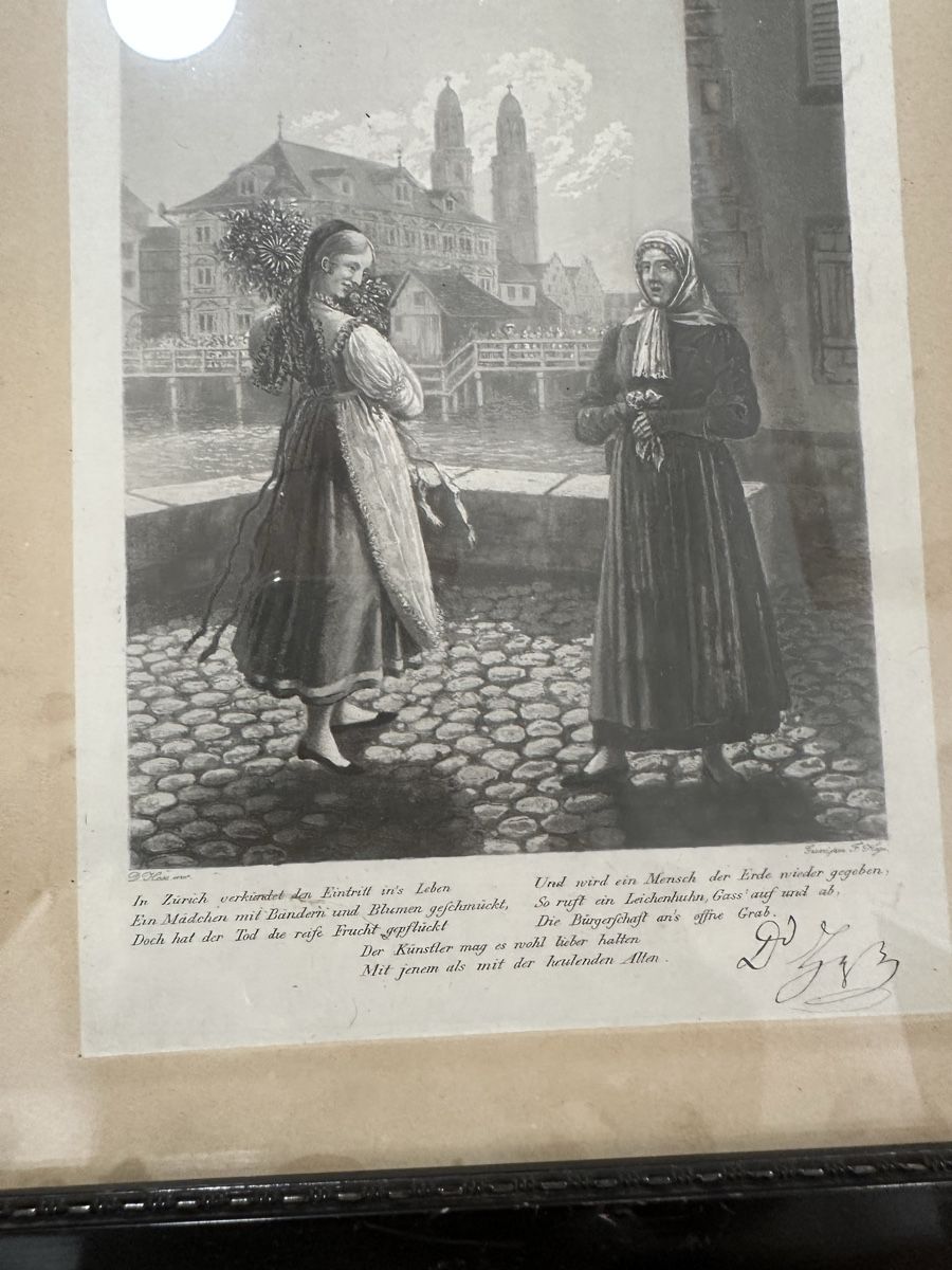 Foto & Immagini: Bilderrahmen mit Stich "Mädchen und Nonne" datiert 1873 – Usato da Zürich venduto da Gazo_11 1