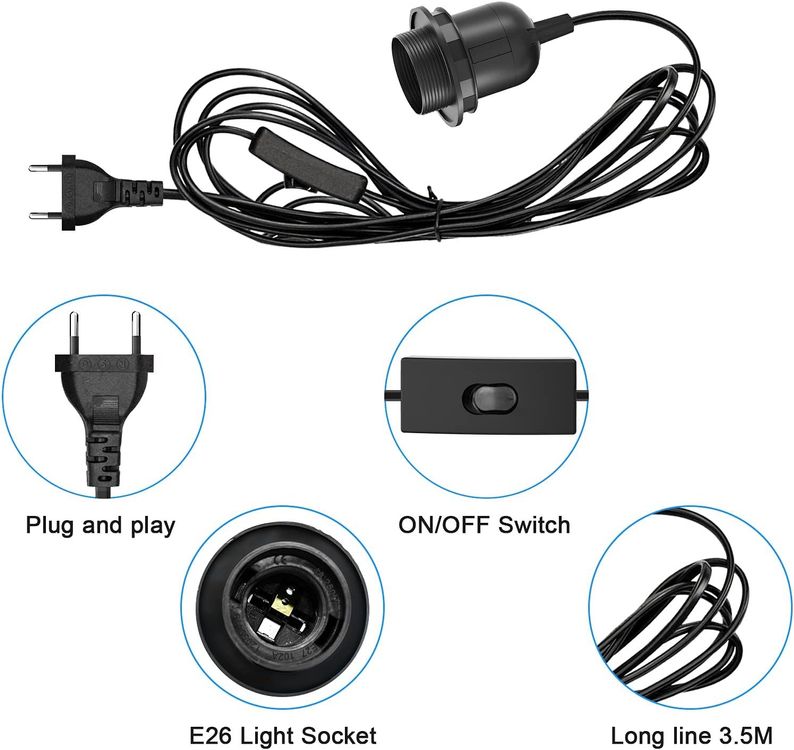 E27 Lampenfassung mit Kabel und Schalter, Aufhängung mit Fassung