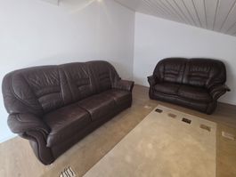 Echtleder Sofa Set 3- & 2-Sitzer dunkelbraun top ZUSTAND