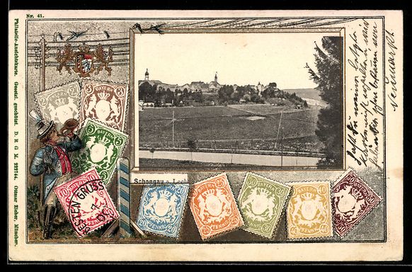 Cartoline postali: Schongau a. Lech, Totalansicht mit Kirch – Usato da Berlin venduto da bartko-reher
