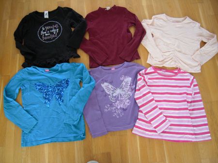 6 Langarmshirts Gr 122 128 (Schmetterlinge, Pailletten...)
