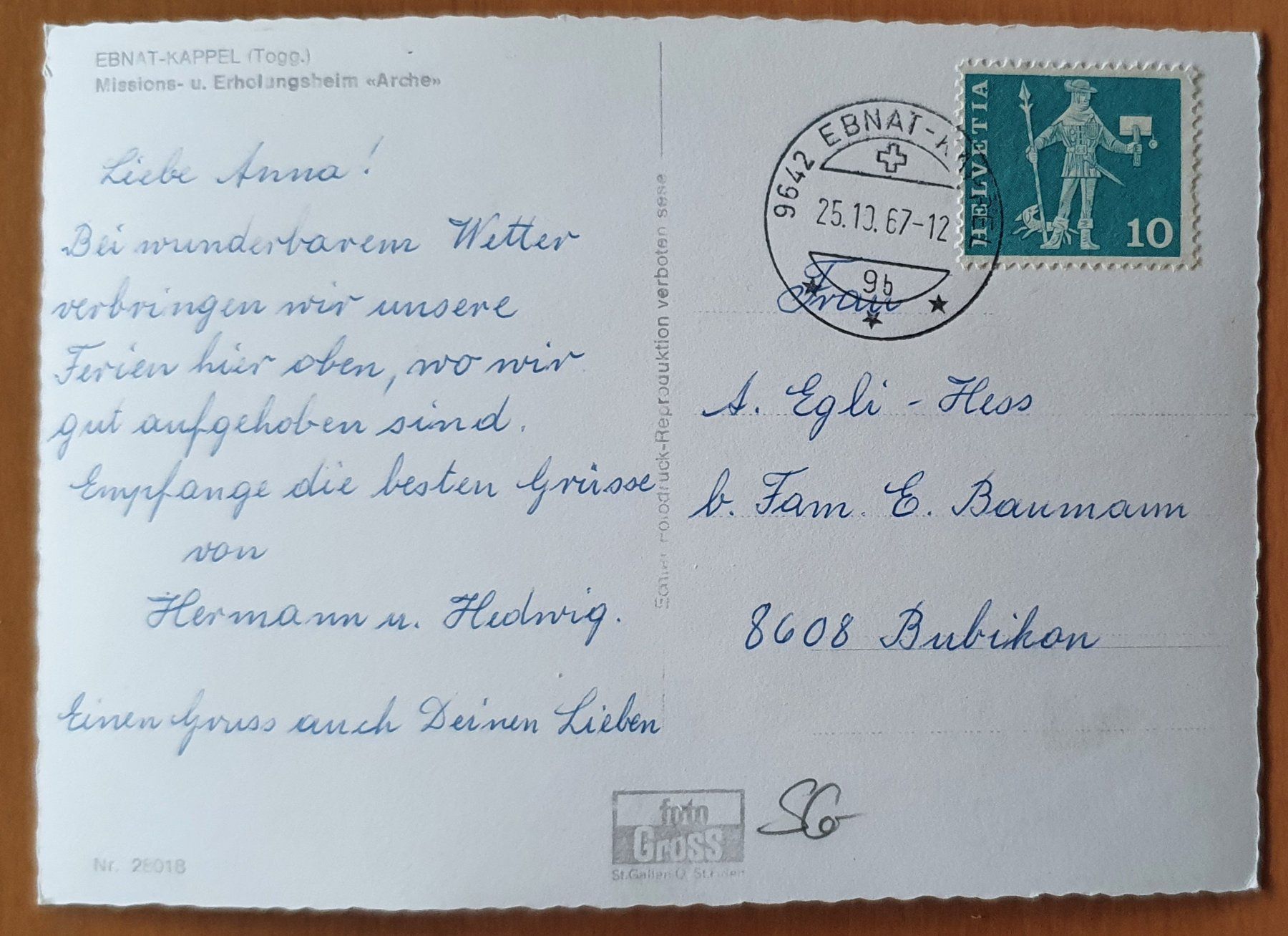 Cartoline postali: Ebnat-Kappel 1967 – Usato da Kreuzlingen venduto da Rschweiz1 1