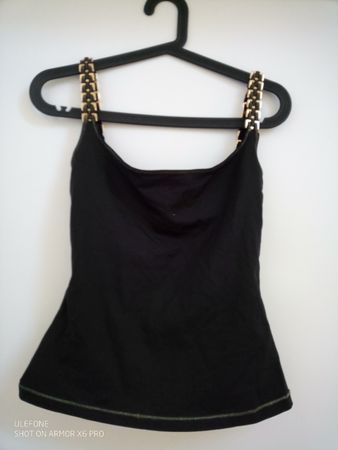 Schickes Studio F Top, Schwarz, Gold, Gr. S