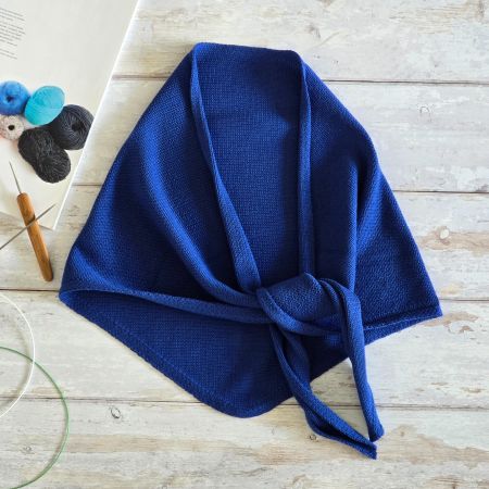 NEW Handmade Cotton Knitted Scarf, Royal Blue Triangle Scarf