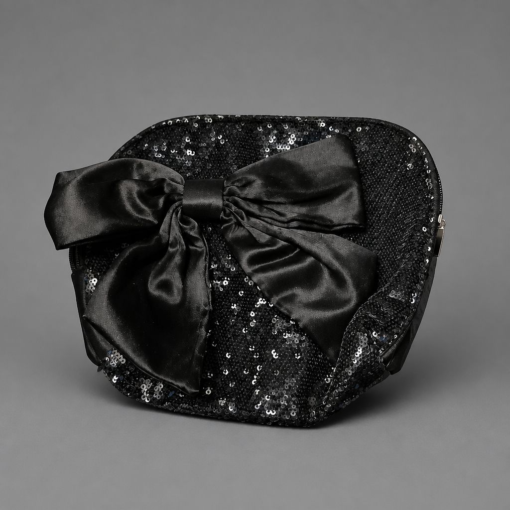 Taschen für Damen: Pochette nera con paillettes e fiocco in raso – Gebraucht aus Novazzano von Ruzzina