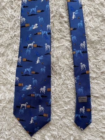 Cravate Christian Dior imprimé chien bleu taille unique
