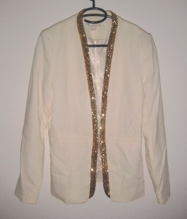 Kragenloser Blazer m. Pailletten, Gr. 42, Creme * H&M *
