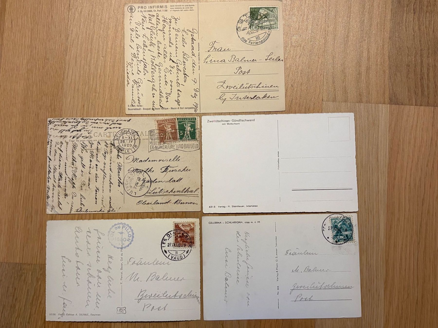Cartoline postali: 5 alte Ansichtskarten, Schweiz, diverse Kantone, 1920-1957 – Usato da Biel/Bienne venduto da TomBaBi 1