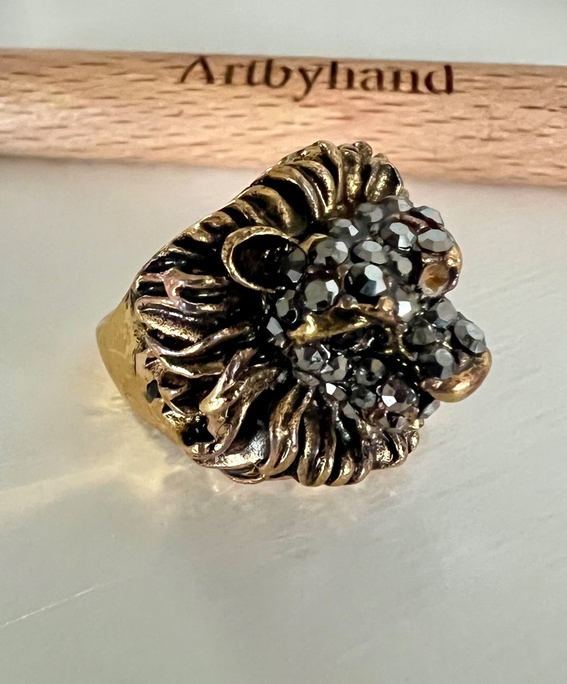 Ringe: Vintage Löwenring Markasiten Bronze Altmessing Statement G53 – Gebraucht aus Ruswil von artbyhand 2
